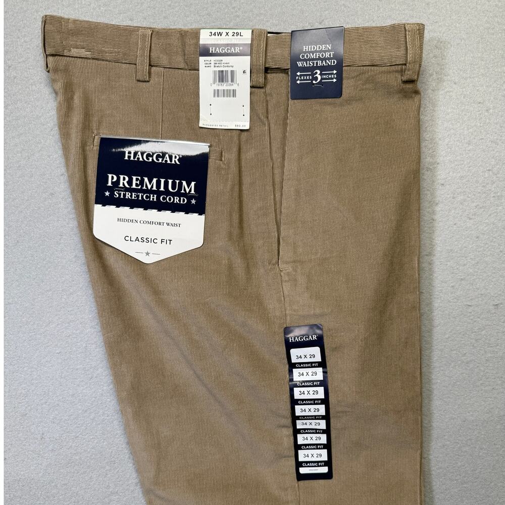 Haggar Men's Classic-Fit Stretch Corduroy Pants Med Khaki 34x29 $90
